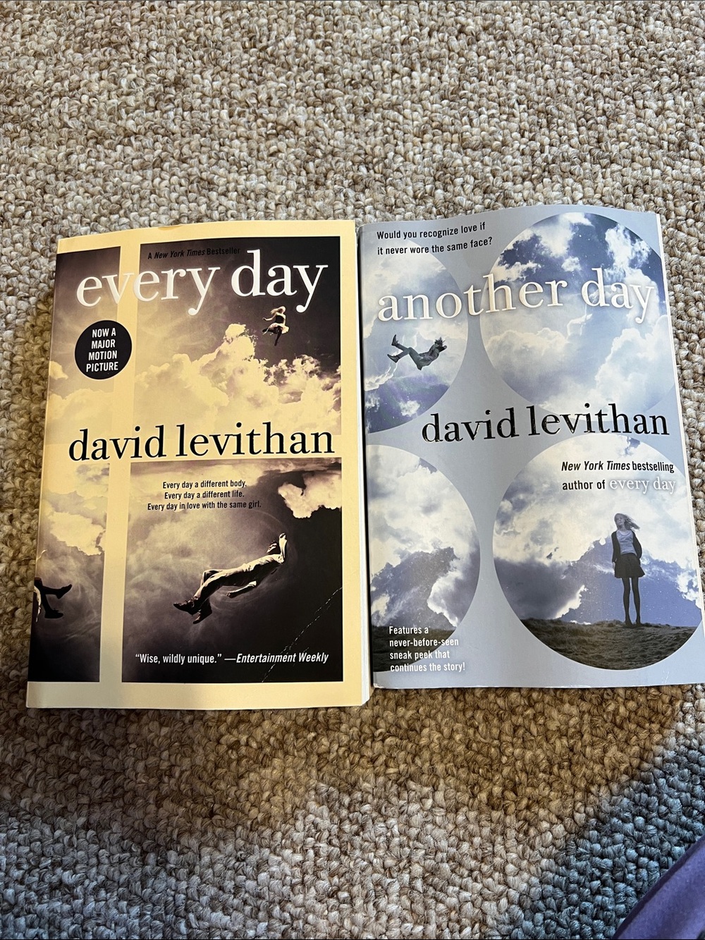 Every Day & Another Day by David Levithan - Yellow & Light Blue Covers
